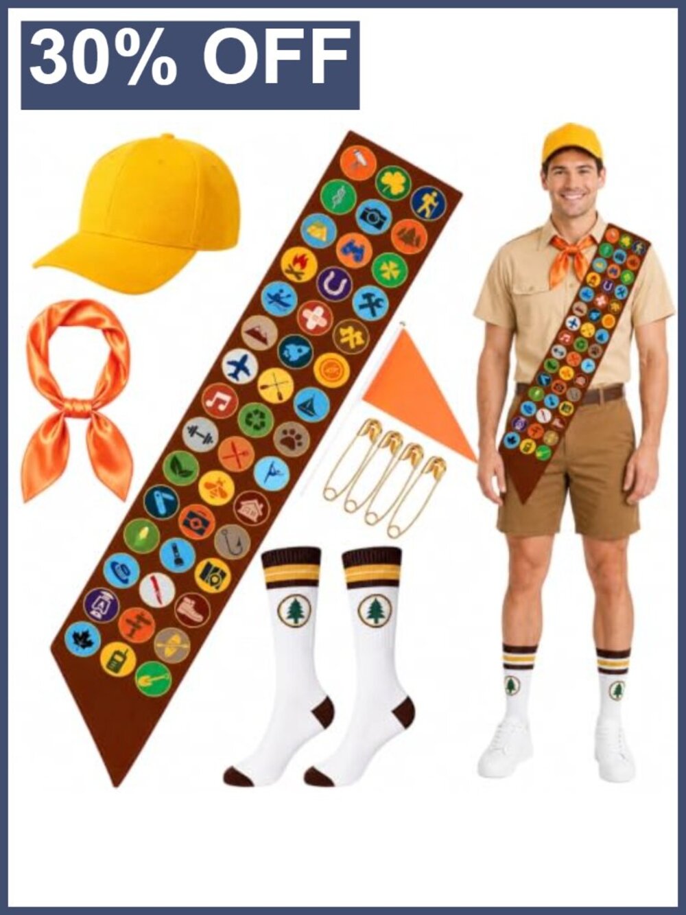 Scout Costume Set 5pc Adventure Explorer Cosplay Halloween Hat Sash Socks